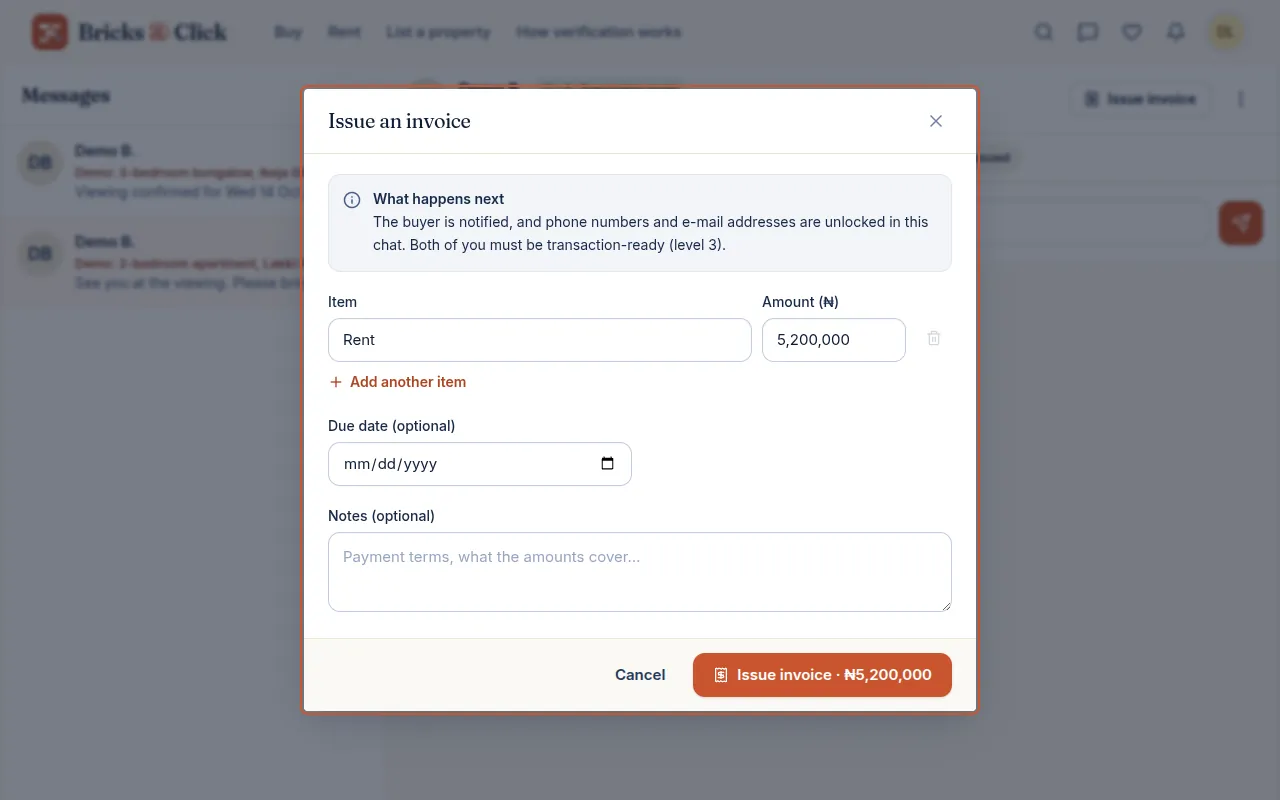 The invoice composer inside chat
